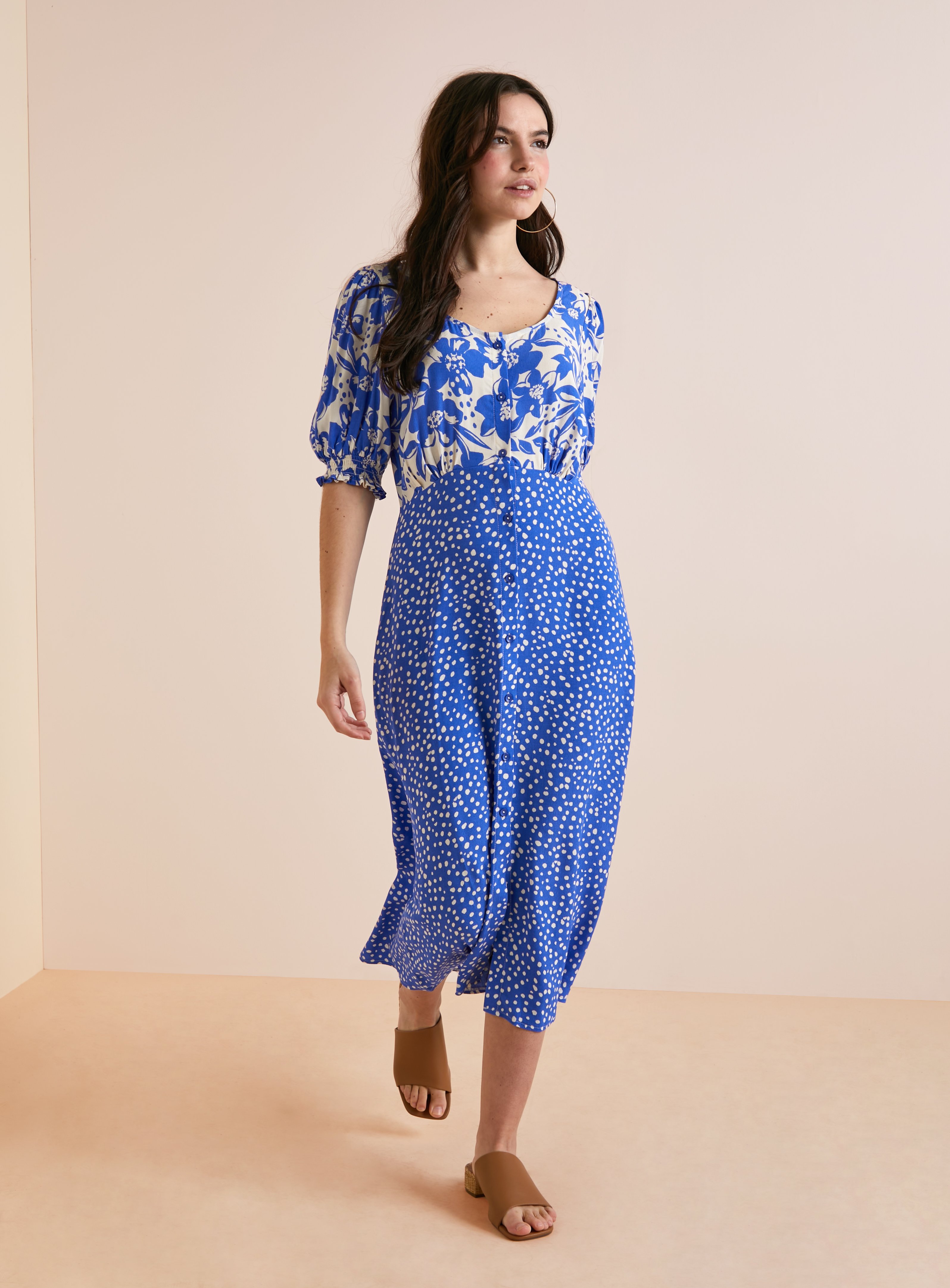 Everbelle Patchwork Dotty Floral Midi Dress 18 - Image 1 thumbnail